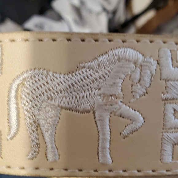 YAC SILK EMBROIDERY LEATHER NWT. Belt and buckle.  Beige  sz 38 unisex main image 5